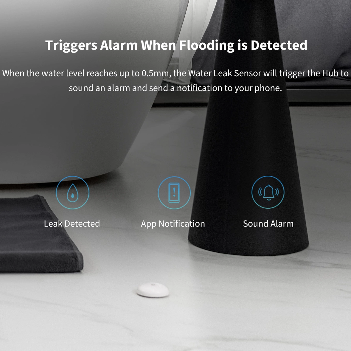 Water Leak Sensor T1 configured with an alarm trigger once it detects a leak