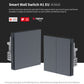 Smart wall switch H1 EU with certifications on a black background