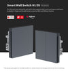 Smart wall switch H1 EU with certifications on a black background