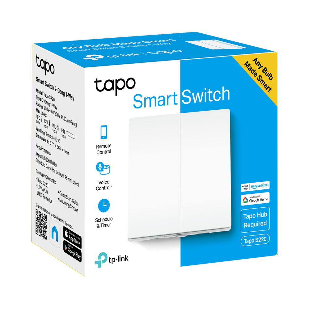 TAPO S220 Smart Switch 2 - Gang, 1 - Way