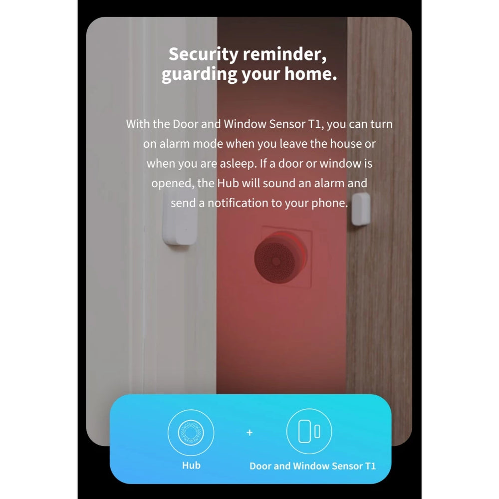 AQARA Door & Window Sensor security function that can sound an alarm and send a notification to your home.