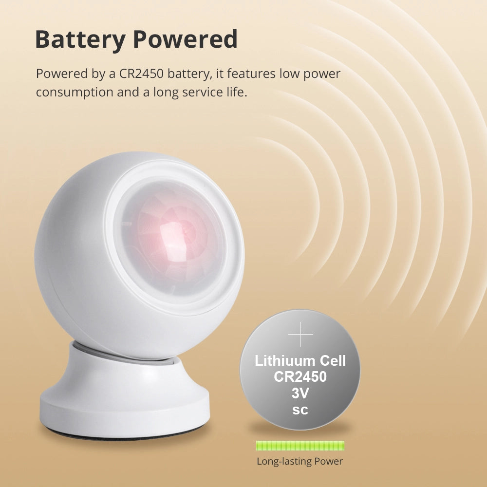 Compact white Zemismart ZPS-Z1 battery presence sensor shown with its magnetic mounting base.