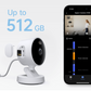 Camera G100 cloud storage with a microSD card up to 512 GB, alongside a smartphone screen showing the recording interface.