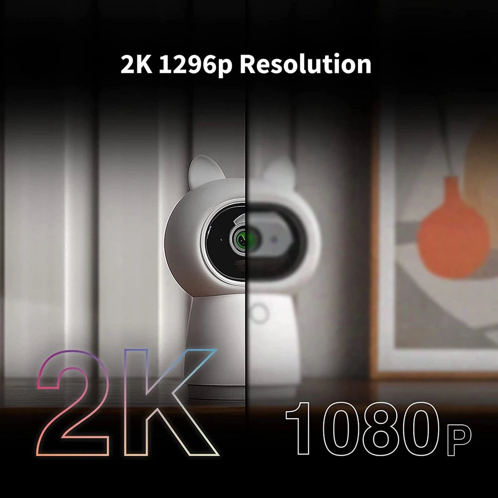 Camera Hub G350 with 2K 1296p resolution text and comparison to 1080p on a blurred background