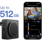 Black storage device with smartphone displaying video feed and text about secure local and cloud storage capacity for the Camera Hub G410.