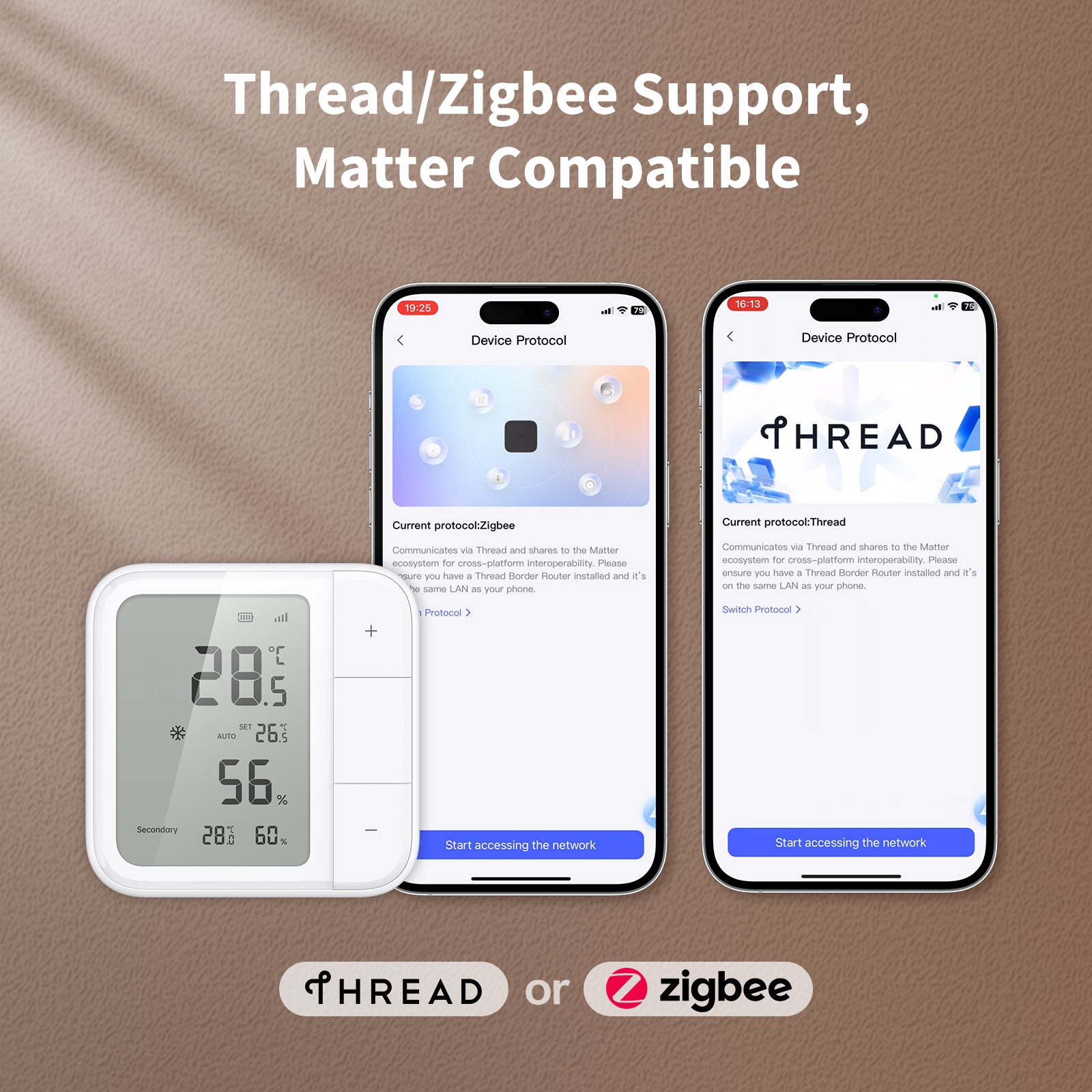 Climate Sensor W100 with Thread, Zigbee, and Matter support.