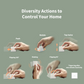 Illustration of hands performing various actions on a home control device with text explaining diversity actions of the Cube T1 Pro