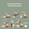 Illustration of hands performing various actions on a home control device with text explaining diversity actions of the Cube T1 Pro