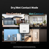 Dual Relay Module T2 with text 'Dry/Wet Contact Mode' and images of a garage door controller, smart roller shade switch, boiler controller, and smart light switch.