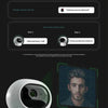 AI-powered facial recognition system with a camera and user interface on a white background