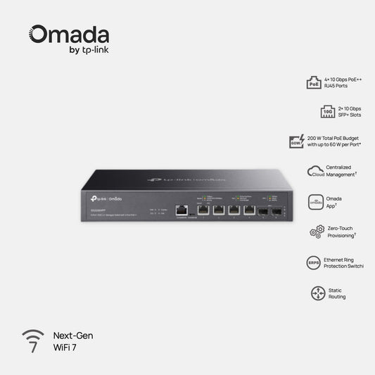 Omada by Tp Link 6-Port 10GE L2+ Managed Switch with 4-Port PoE++ -slg