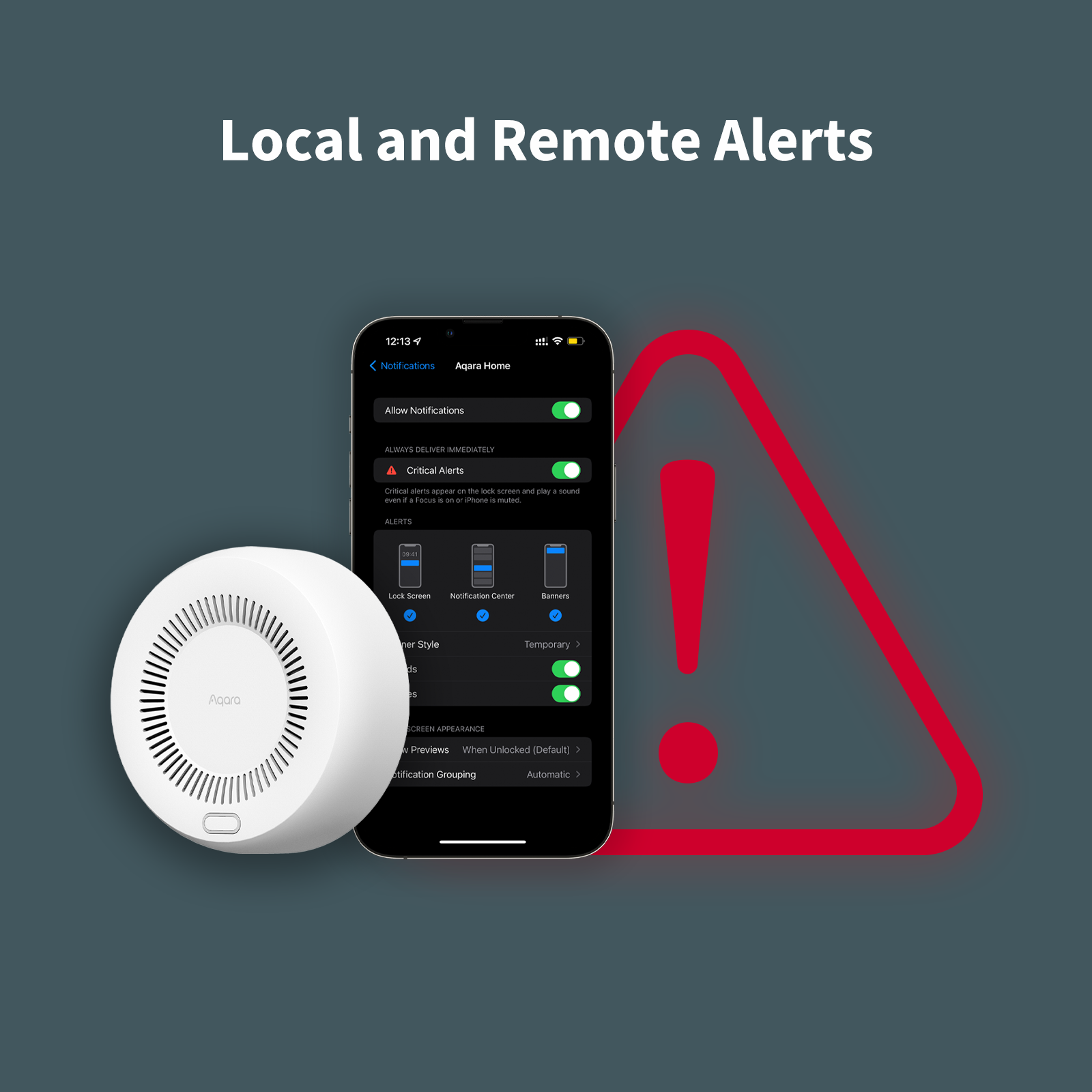 Smart Gas Detector with notifications and critical alert features configured on the Aqara home app