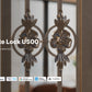 Smart gate lock U50Q on a decorative metal gate with brand logos at the bottom.