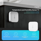 Aqara Temperature and Humidity Sensor on a black surface with product features highlighted.