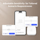 The app interface on a smartphone screen, with adjustable sensitivity settings for the Vibration sensor T1.