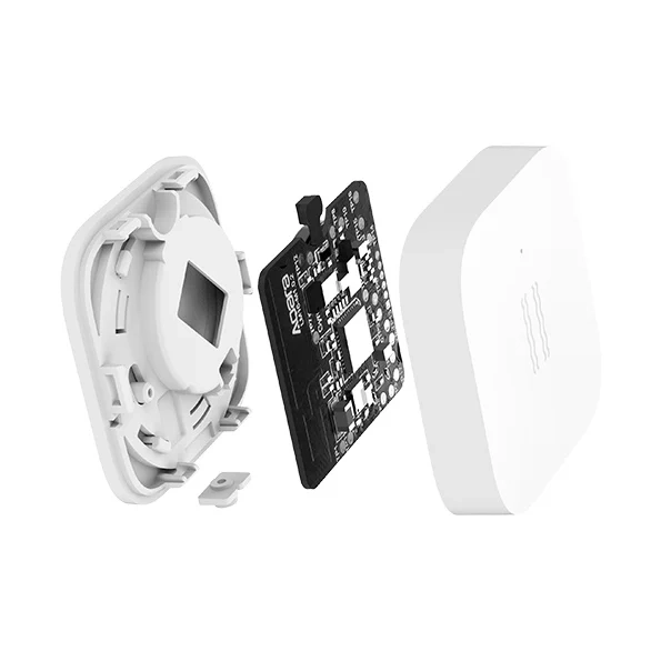 Vibration sensor T1 with white its components and black circuit board on a white background