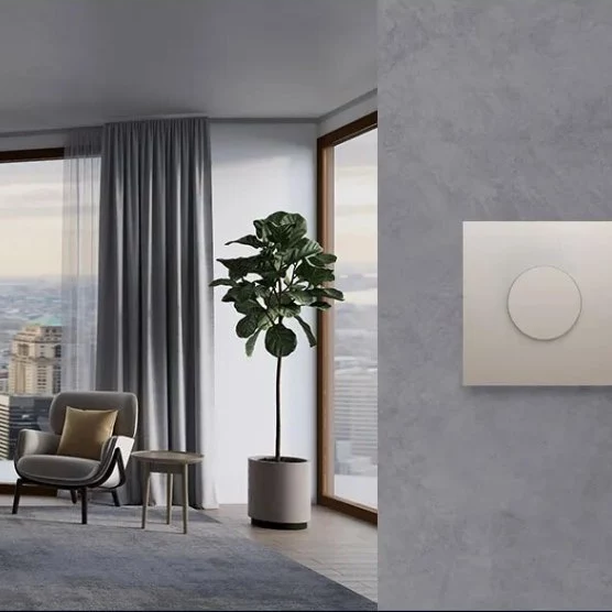 Living room with a wall mounted AQARA Smart Rotary Knob H1