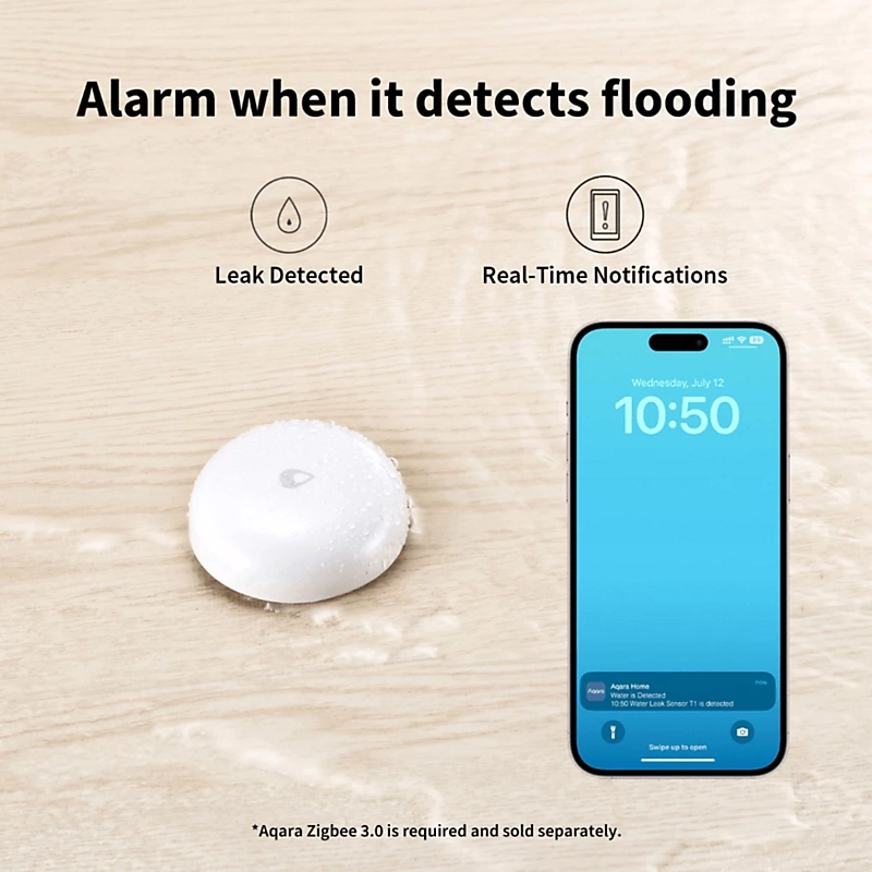Water Leak Sensor T1 gives real-time notifications of water leaks
