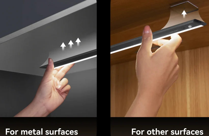 Magnetic snap-on mounting with included adhesive plates makes installation tool-free and removal for charging simple
