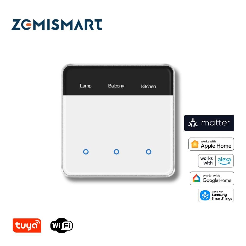Zemismart (Matter/WiFi) Smart Touch Screen Switch ZM206