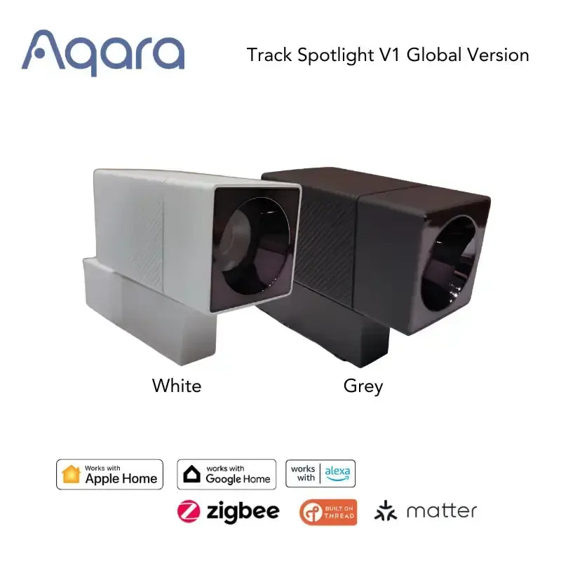 Aqara Track Spotlight V1 Global Version in white and grey on a white background with connectivity logos.