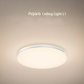 Aqara Ceiling Light L1 on a ceiling with Apple HomeKit compatibility logos.