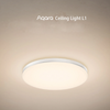 Aqara Ceiling Light L1 on a ceiling with Apple HomeKit compatibility logos.