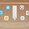 Thread Border Router & Mesh Extender with icons and text on a brown background