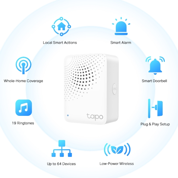 Built in chime sounds when your Tapo video doorbell is pressed and can trigger alarm tones when sensors detect unwanted entry