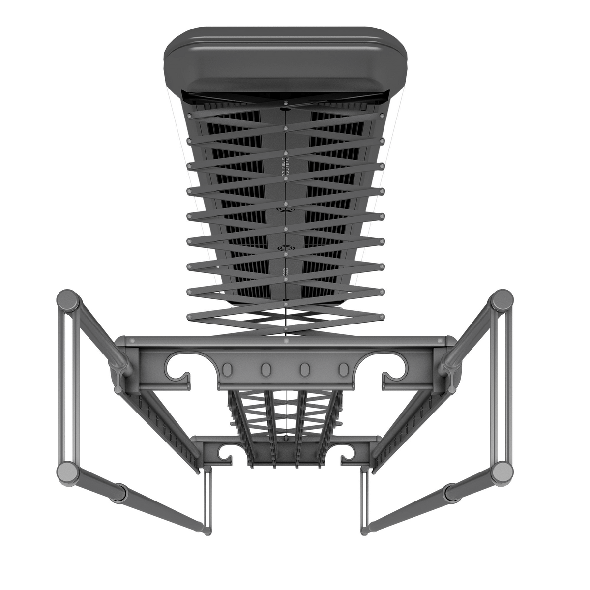 Integrated LED lighting illuminates laundry area below rack making it easier to hang and retrieve items in dim utility spaces