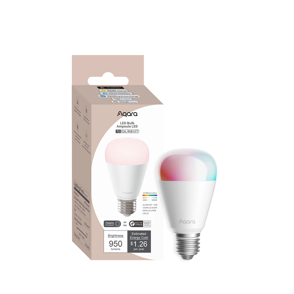 Aqua smart light bulb with packaging on a white background